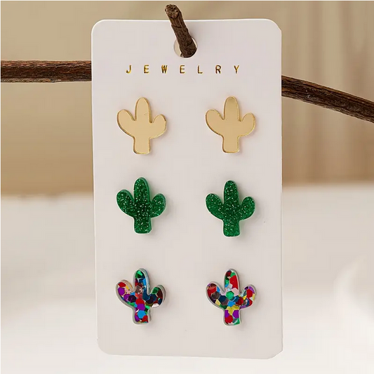 3 Pair Cactus Earrings