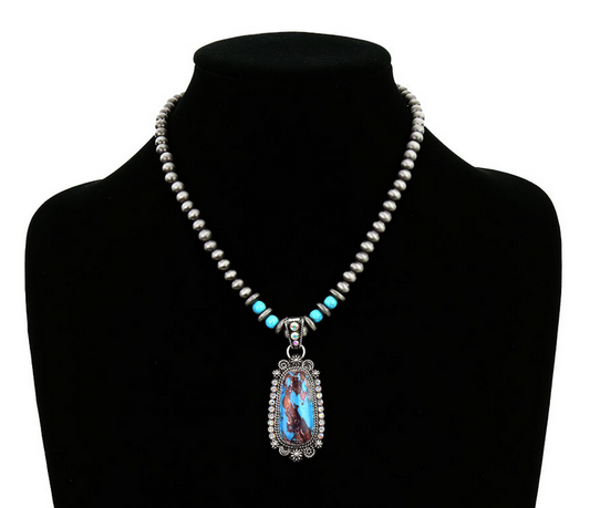 Western Concho Stone Pendant Necklace