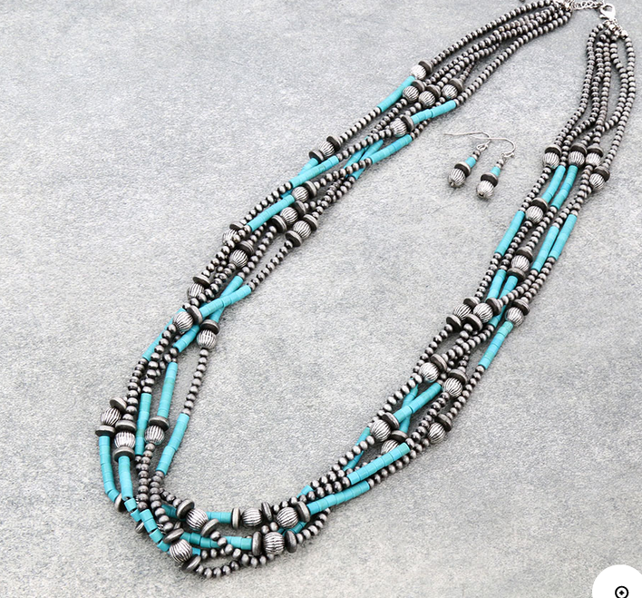 Navajo Style Pearl and Bead Multi-Strand Necklace Set