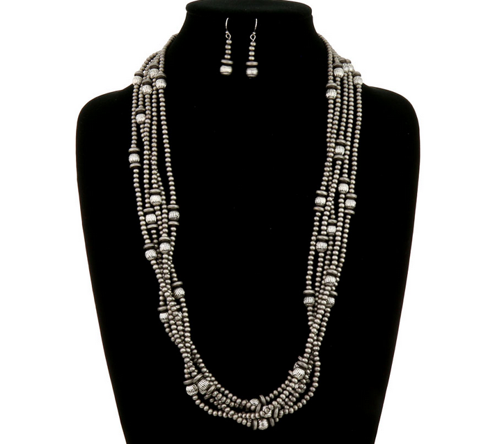 Navajo Style Pearl and Bead Multi-Strand Necklace Set