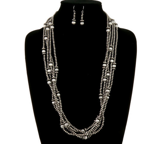 Navajo Style Pearl and Bead Multi-Strand Necklace Set