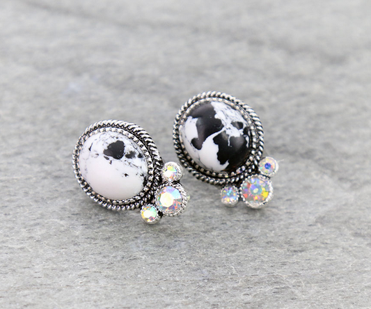 Western Oval Stone Stud Earrings