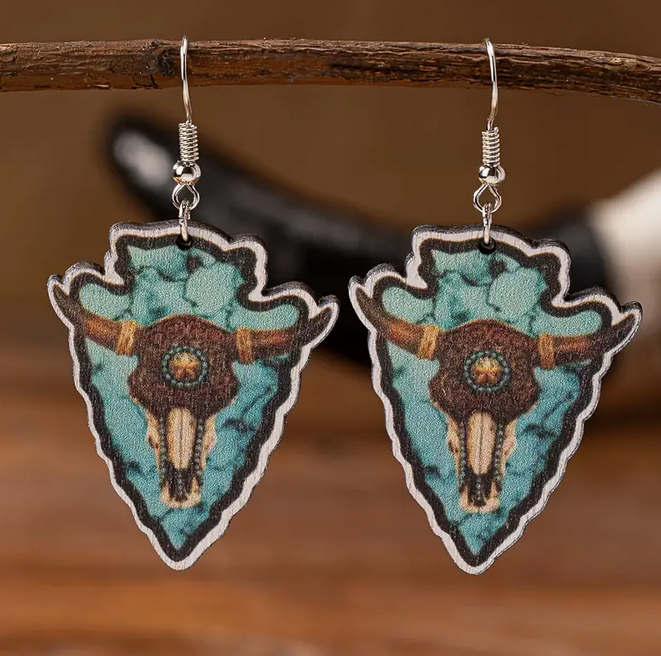 Steer Head Arrow Earrings