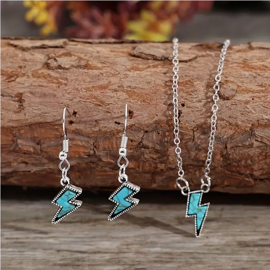 Turquoise Lightning Bolt Necklace and Earring Set