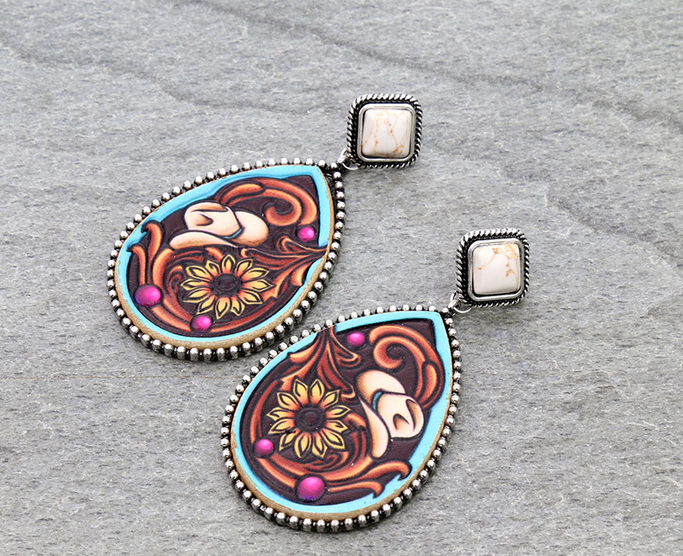 Western Flower Leather Stud Earrings