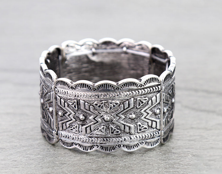 Western Aztec Pattern Metal Stretch Bracelet