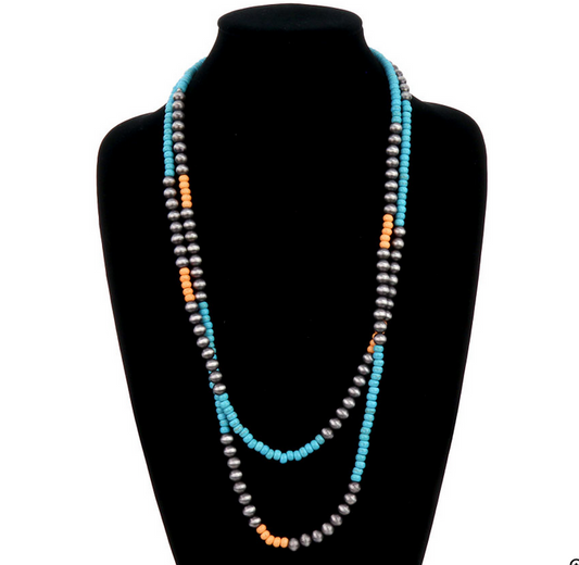 2 Layer Navajo Style Pearl & Bead Necklace