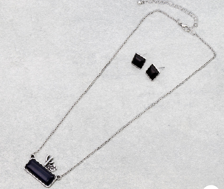 Western Cactus Rectangle Stone Necklace Set