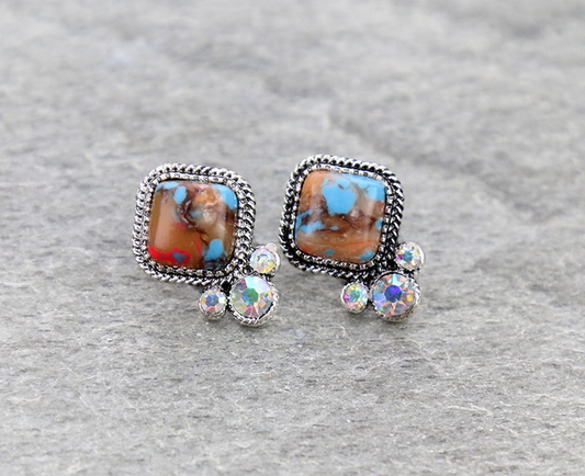 Western Square Stone Stud Earrings