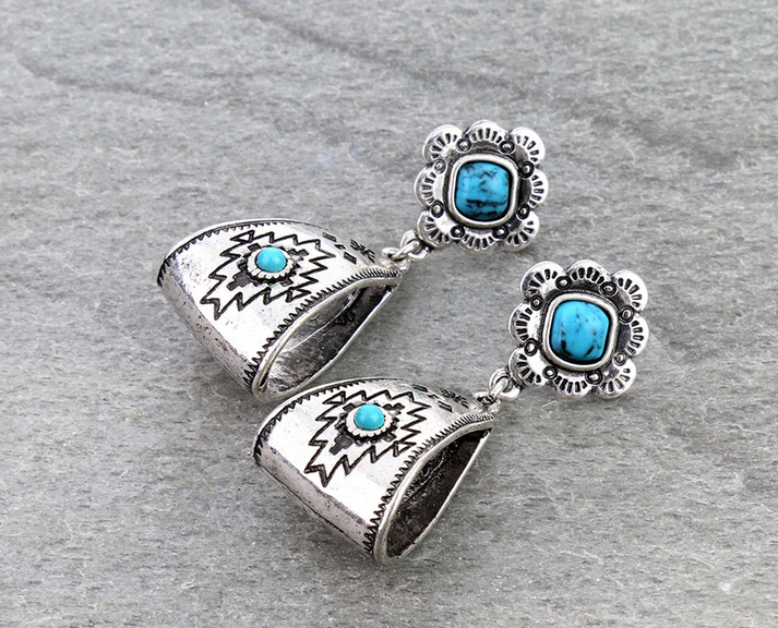 Western Aztec Pattern Stone Stud Earrings