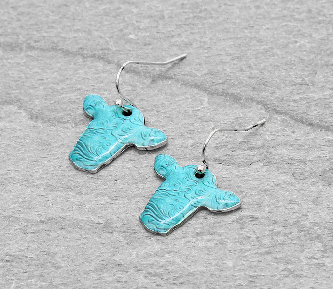 Western Cow Head Silhouette Dangle Earrings