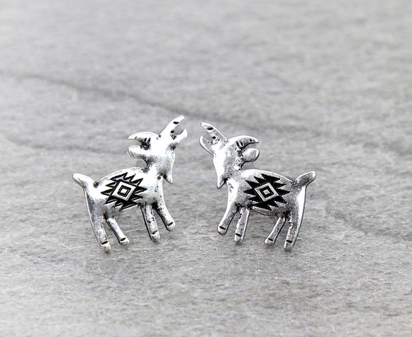 Western Aztec Style Goat Stud Earrings