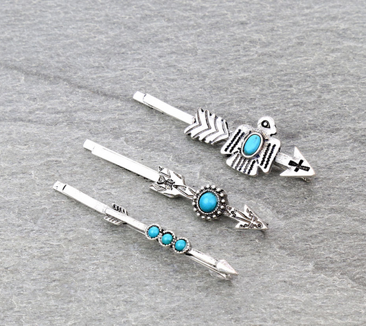 Western Thunderbird Stone Bobby Pins Set of 3