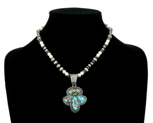 Western Handmade Stone Pendant with Pearl Necklace