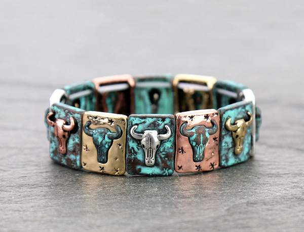 Western Steer Skull Stretch Bracelet