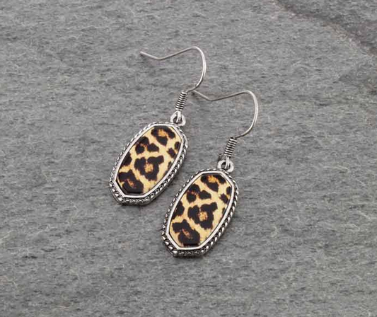 Leopard Pattern Oval Fish Hook Earrings