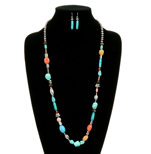 Western Multi Bead with Semi Stone Necklace Set