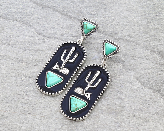 Western Cactus Stone Stud Earrings