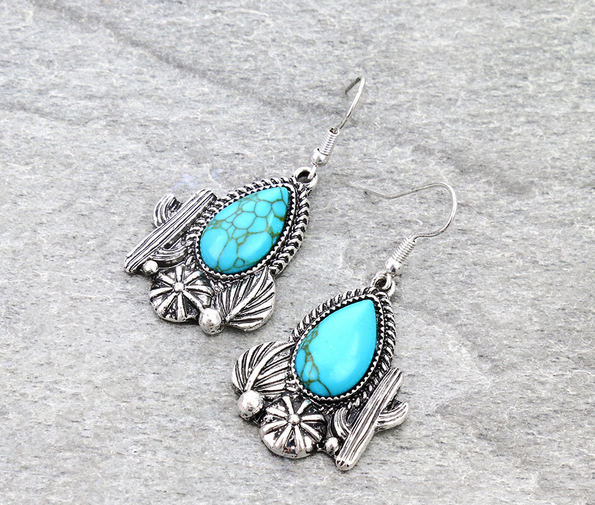 Western Cactus Stone Dangle Earrings