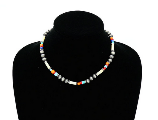 Western Navajo Style Pearl with Beads Necklace