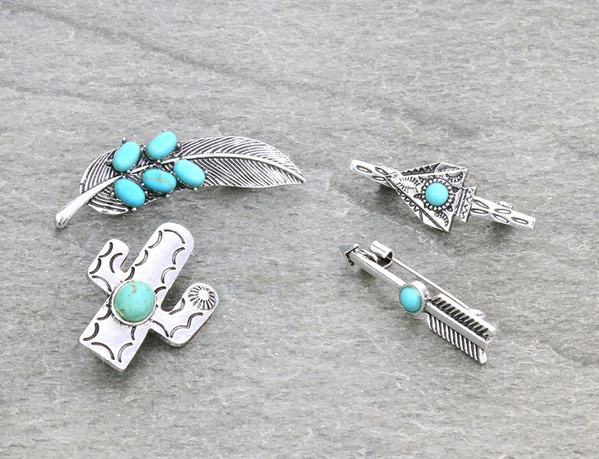 Western Cactus/Arrow Stone Pins Set