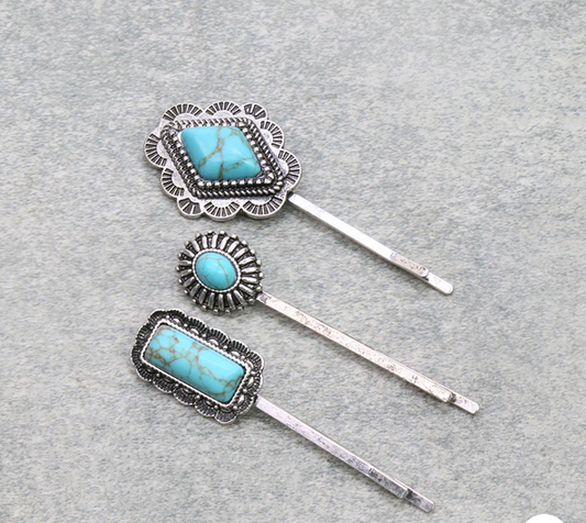 Western Style Stone Bobby Pins Set