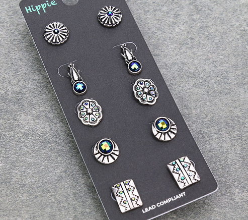 5 Pair Western Design Stud Earring Set