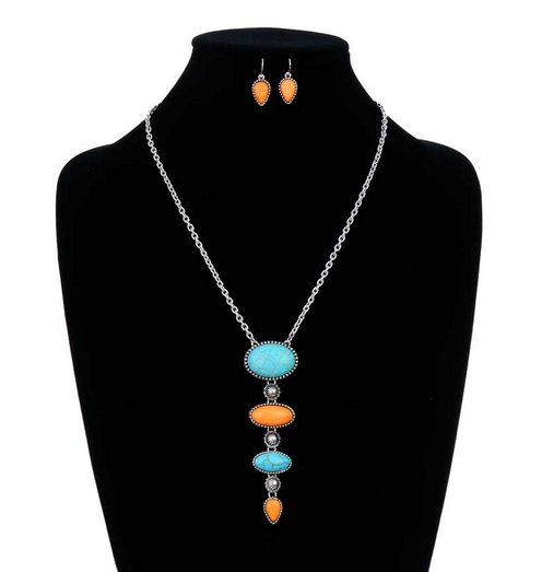 Western Oval Semi Stone Necklace Set