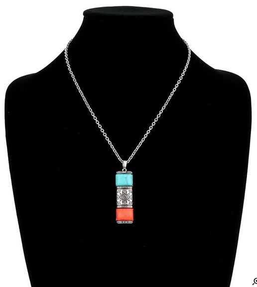 Western Aztec Pattern Bar Pendant Necklace