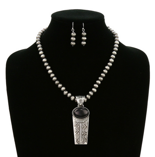 Western Aztec Semi Stone Pendant Necklace Set