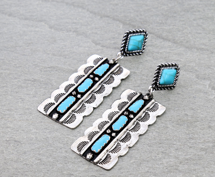 Western Rectangle Concho Stud Earrings