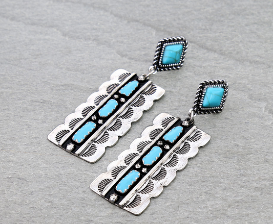 Western Rectangle Concho Stud Earrings