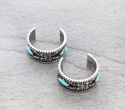 Western Aztec TXR Hoop Earrings