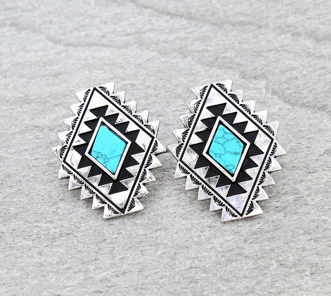 Western Aztec Stone Stud Earrings