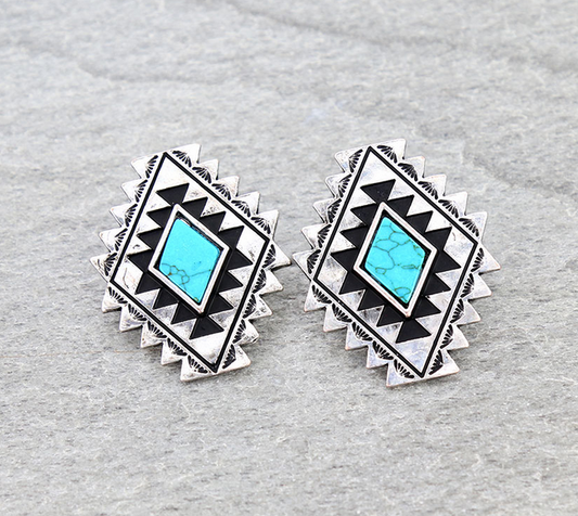 Western Aztec Stone Stud Earrings