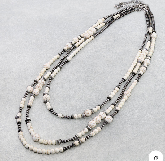 3 Layer Navajo Style Pearl &amp; Bead Necklace