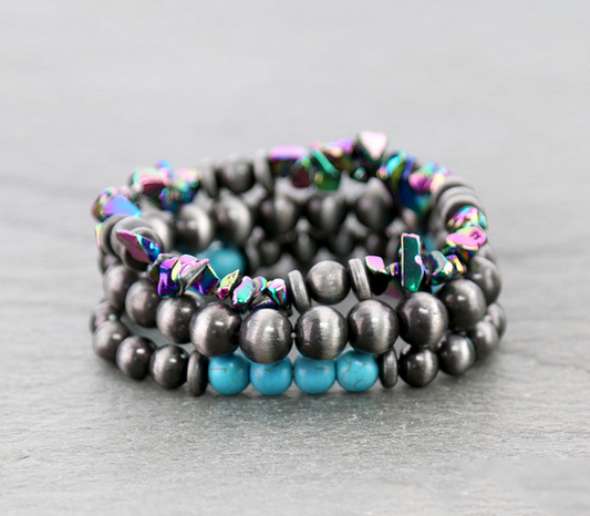 Rainbow Navajo Style Pearl Stackable Bracelets