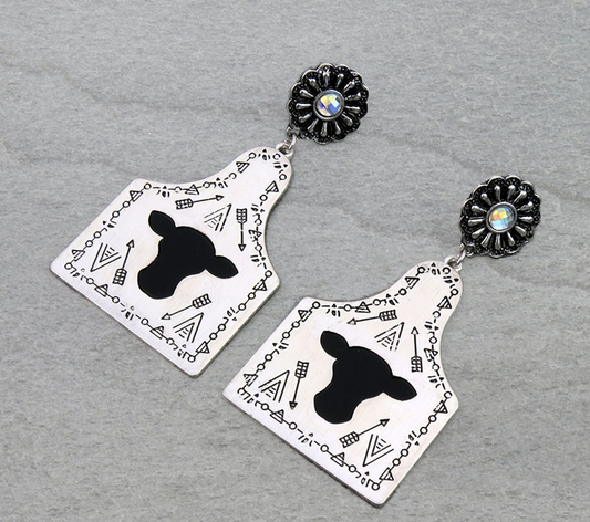 Western Cow Ear Tag Stud Earrings