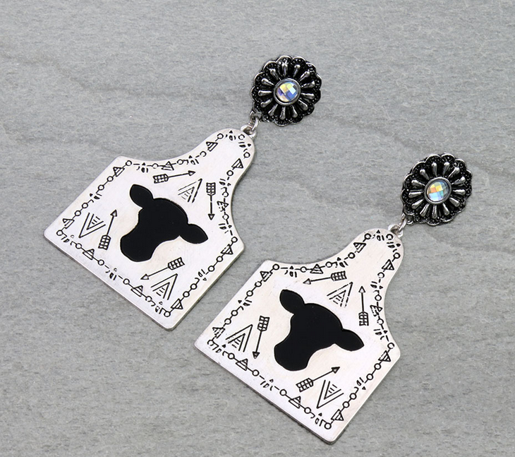 Western Cow Ear Tag Stud Earrings