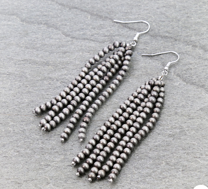 Navajo Style Pearl Fringe Dangle Earrings