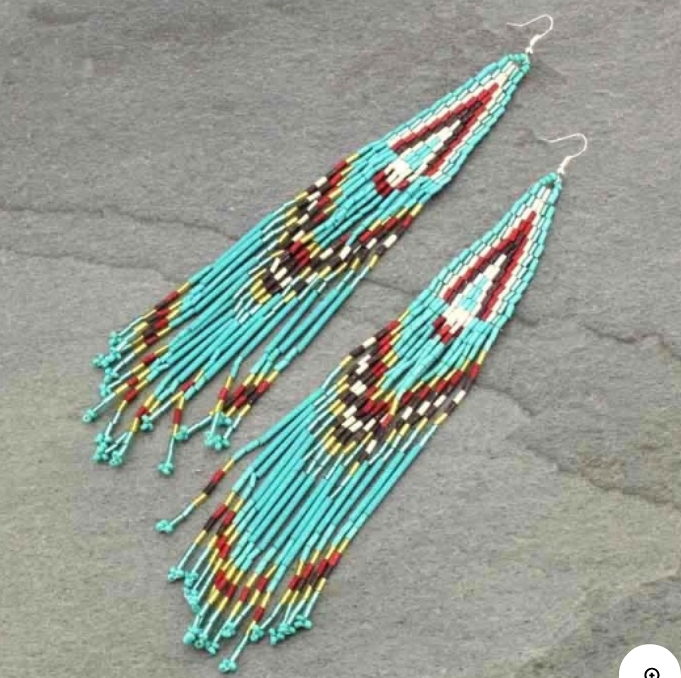 Shoulder Length Seed Bead Fringe Dangle Earrings