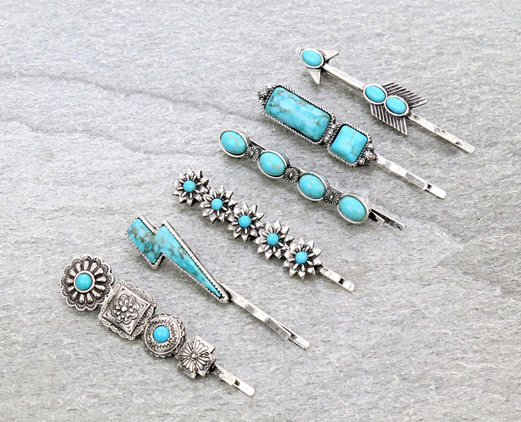 Western Design Stone Bobby Pins Set of 6