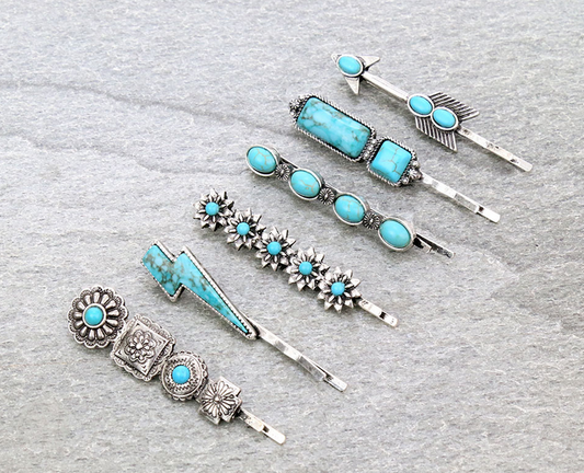 Western Design Stone Bobby Pins Set of 6