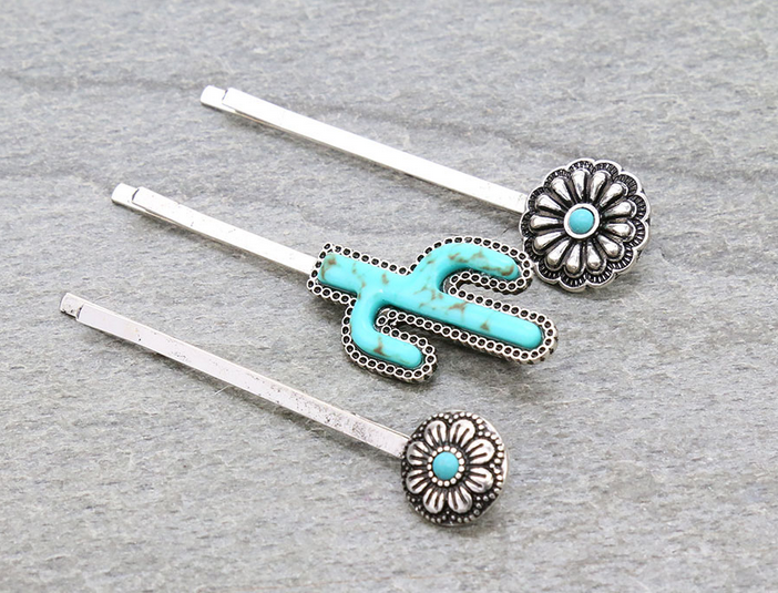 Western Cactus Bobby Pins Set