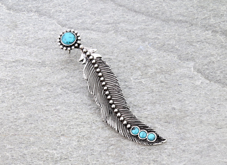 Metal Feather with Stone Hat Pin