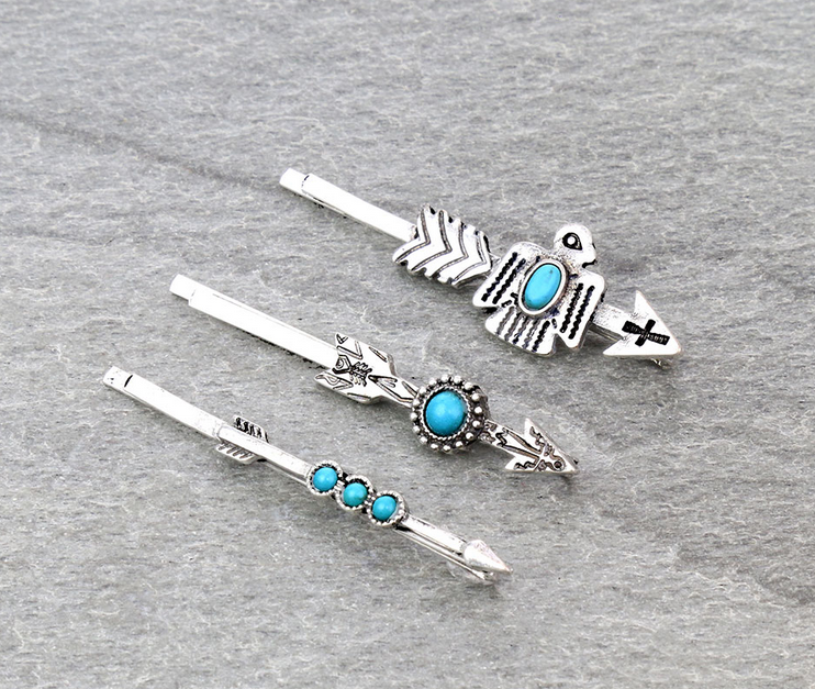 Western Thunderbird Stone Bobby Pins Set of 3