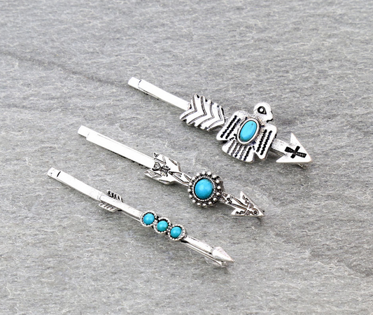 Western Thunderbird Stone Bobby Pins Set of 3