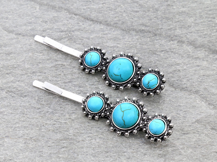 Western Design Stone Bobby Pins, Set of 2