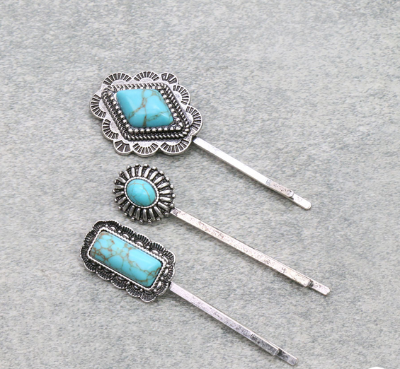 Western Style Stone Bobby Pins Set