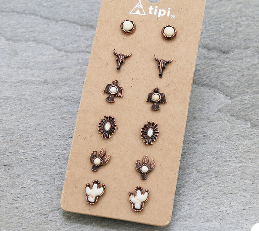 6 Pair Western Design Stud Earring Set